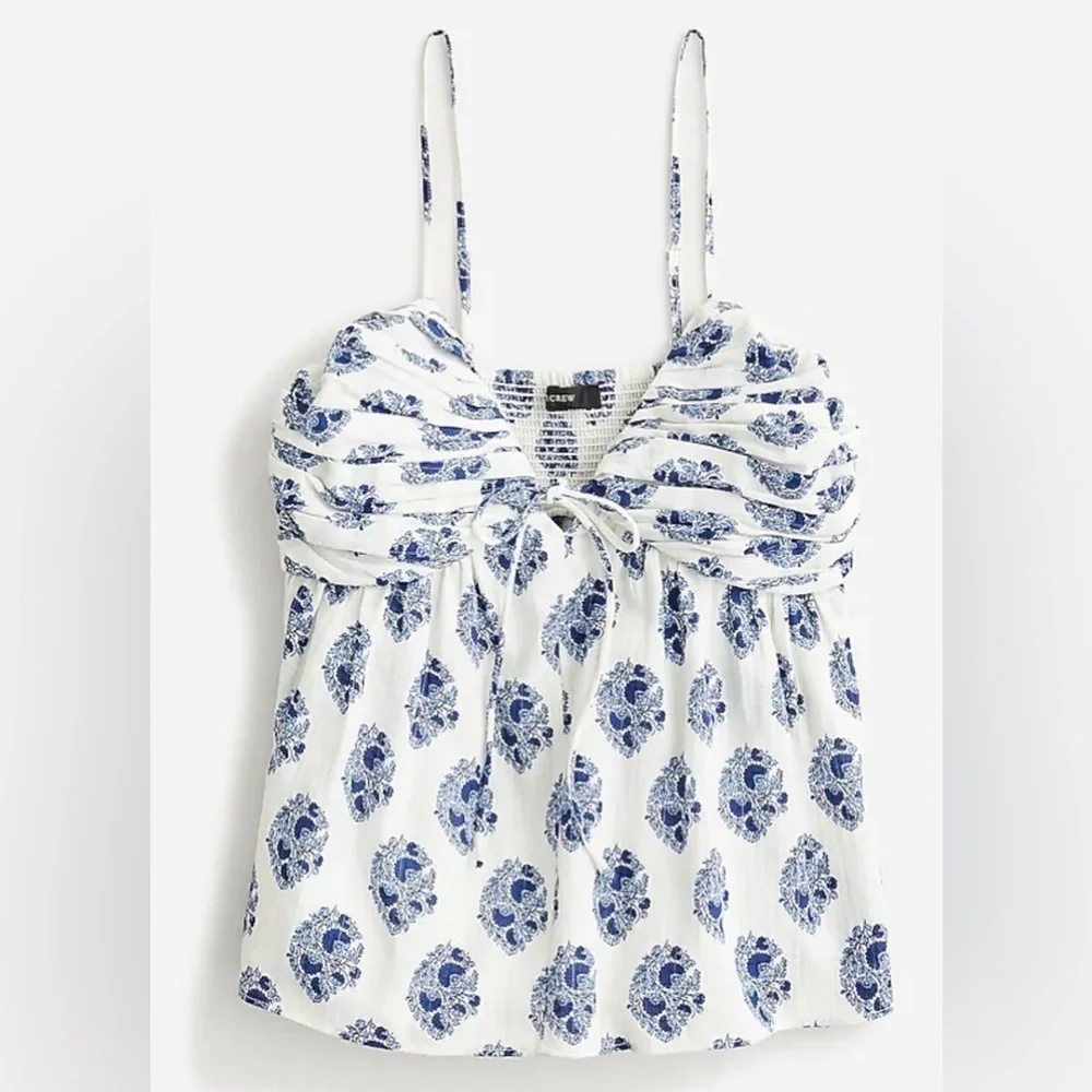 J Crew Gathered Lurex® gauze camisole in gathered floral block print Sz 6
